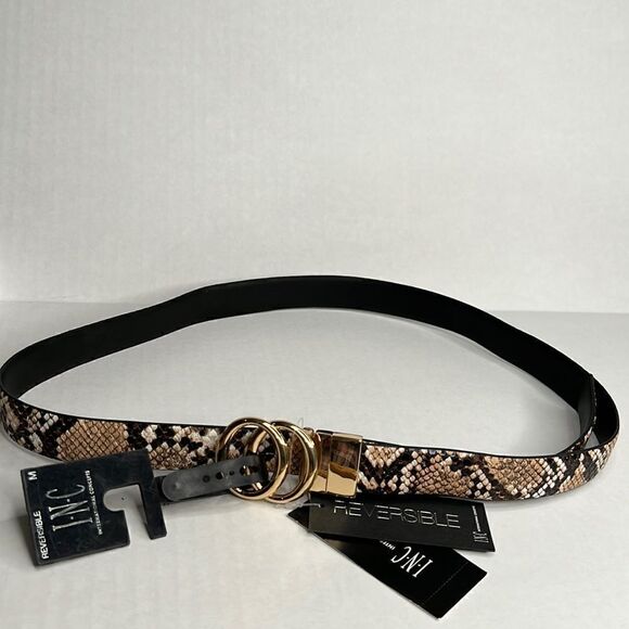 INC Reversible Black Snakeskin Beltvsize Medium NWT - Picture 1 of 7